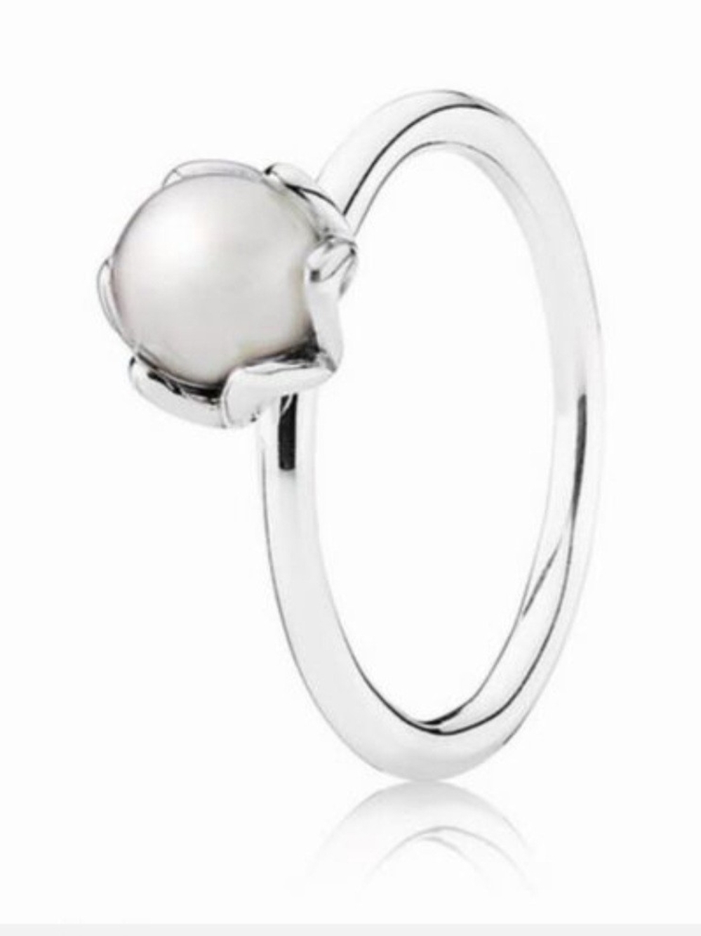 Sterling Silver Pearl Solitaire Ring - White Pearl